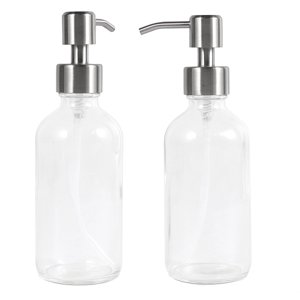 230ml Useful Shower Gel Bottles Containers Toiletry Glass Pump Bottles Refillable Stainless Steel Nozzle Shampoo Container Liquid Bottle for Home Bathroom (Transparent)