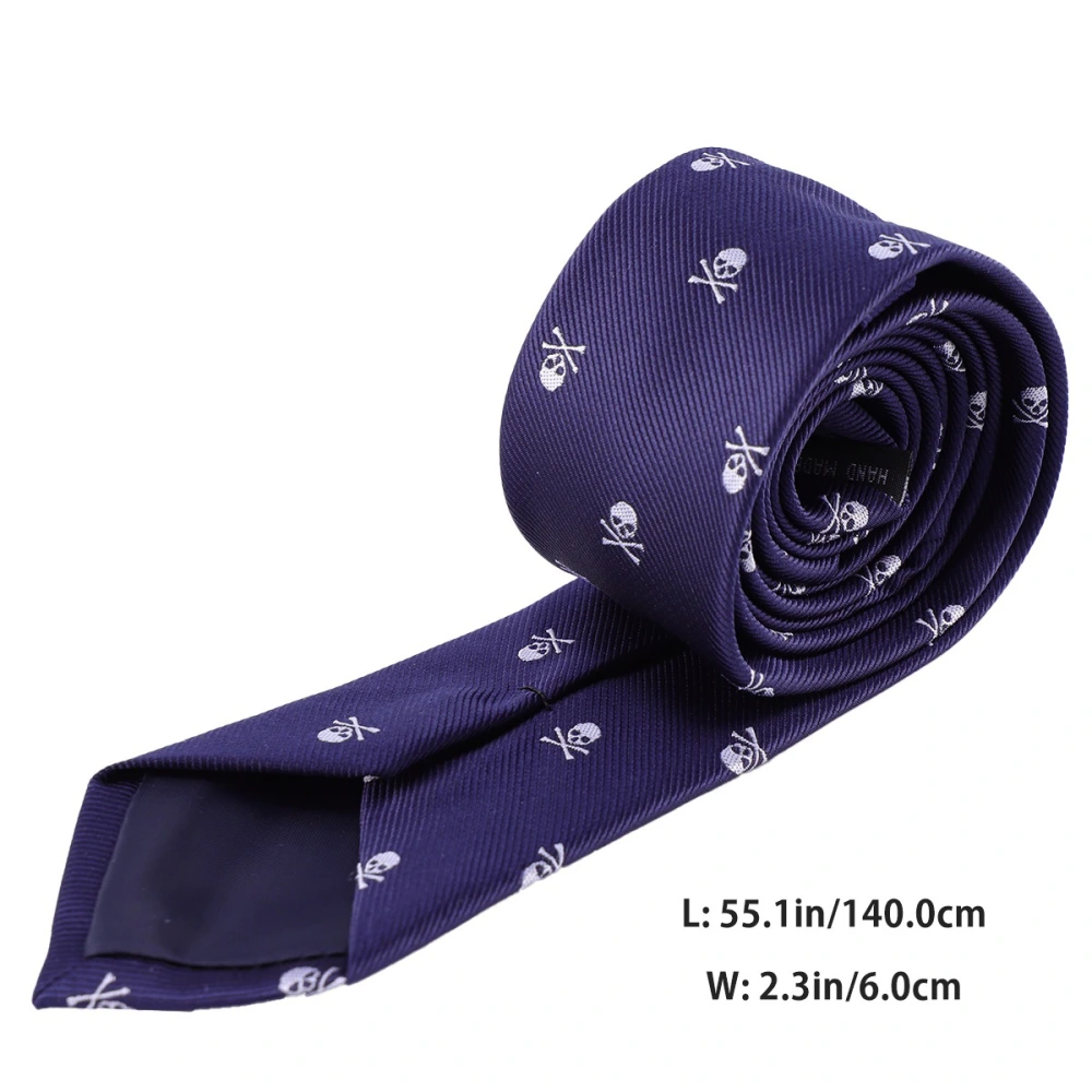 Halloween Horror Skull Printed Necktie Long Neckwear for Dancing Party Ghost Festival(Dark Blue)