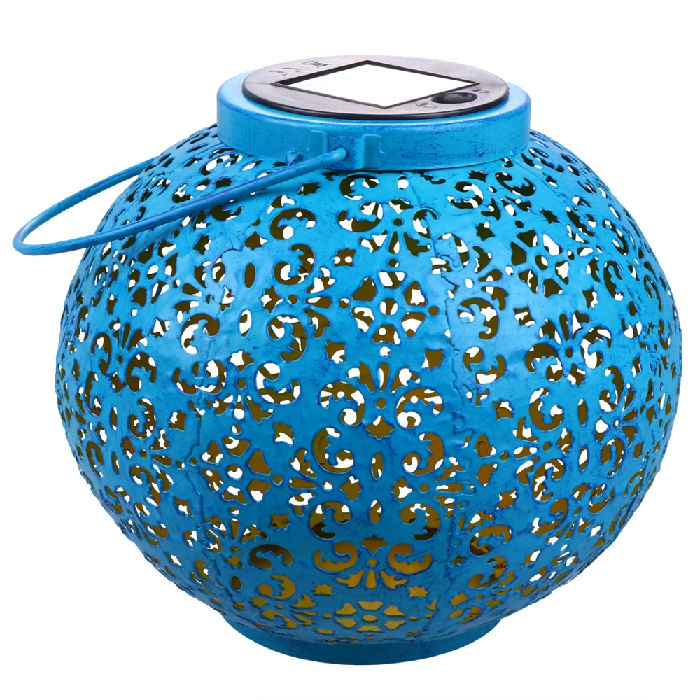 Iron Art Solar Lantern Creative Decorative Outdoor Lamp Hollow-out Hanging Decor Light for Patio Garden Outside (Blue, L Size)