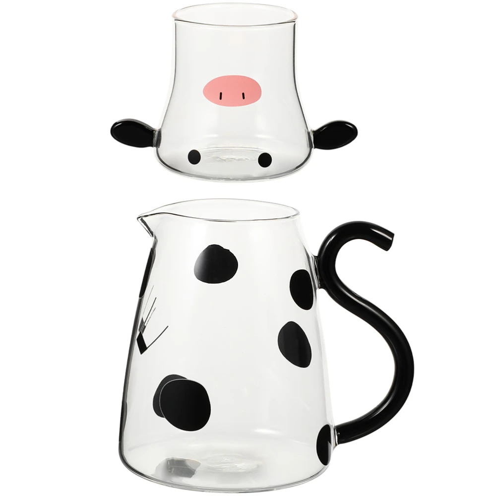 Cartoon Cow Clear Glass Water Carafe Cute Household Glass Milk Pitcher and Cup Set