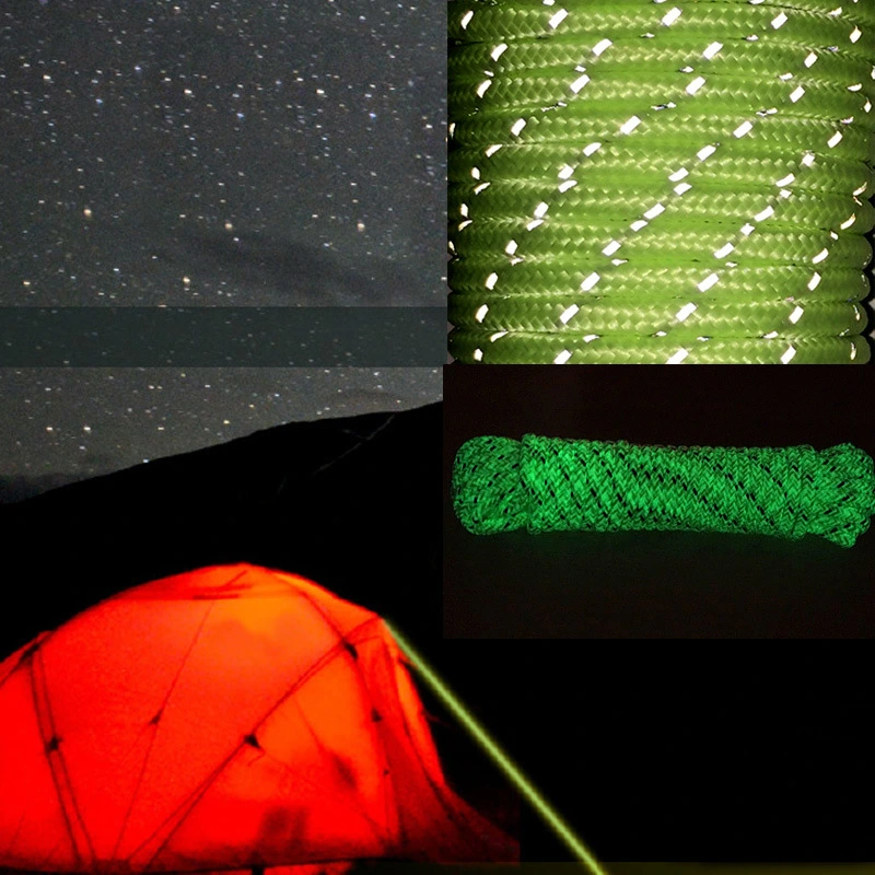 20m Luminous Glow in the Dark Cord Reflective Cord Guy Rope for Camping Awning Tent