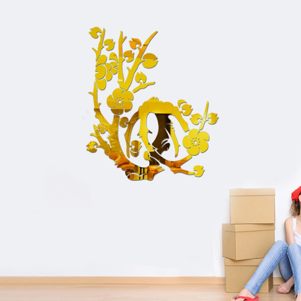 Plum Blossom Acrylic 3D Crystal Mirror Wall Sticker Home porch Background Wall Sticker (Golden)