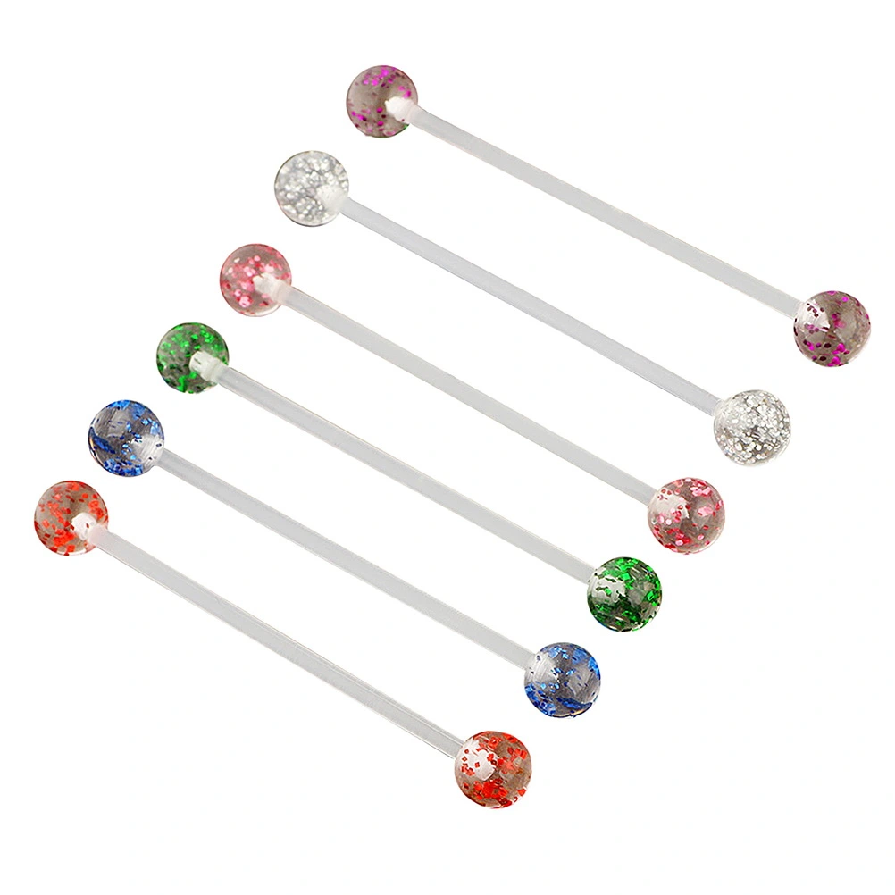 6Pcs Acrylic Tongue Rings Stud Bars Hypoallergenic Surgical Steel Tongue Body Piercing Jewelry Set(Red Green Purple Blue Transparent Pink)