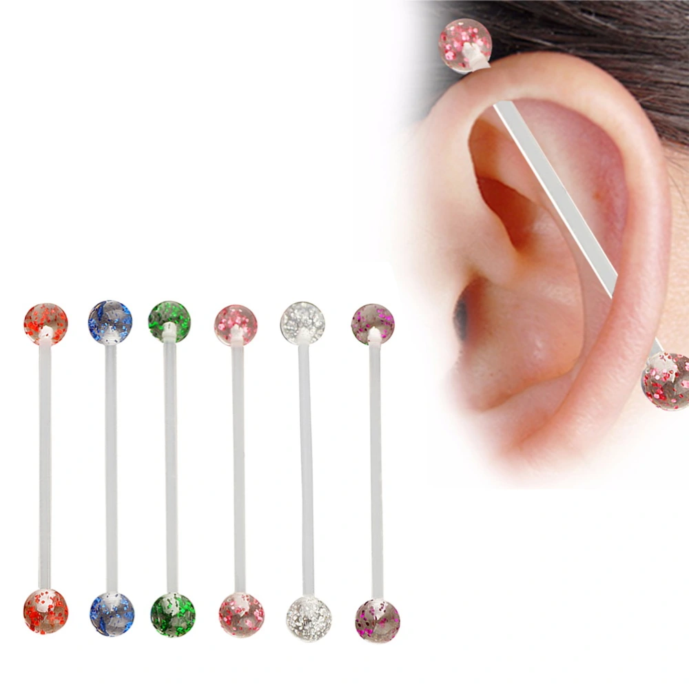 6Pcs Acrylic Tongue Rings Stud Bars Hypoallergenic Surgical Steel Tongue Body Piercing Jewelry Set(Red Green Purple Blue Transparent Pink)