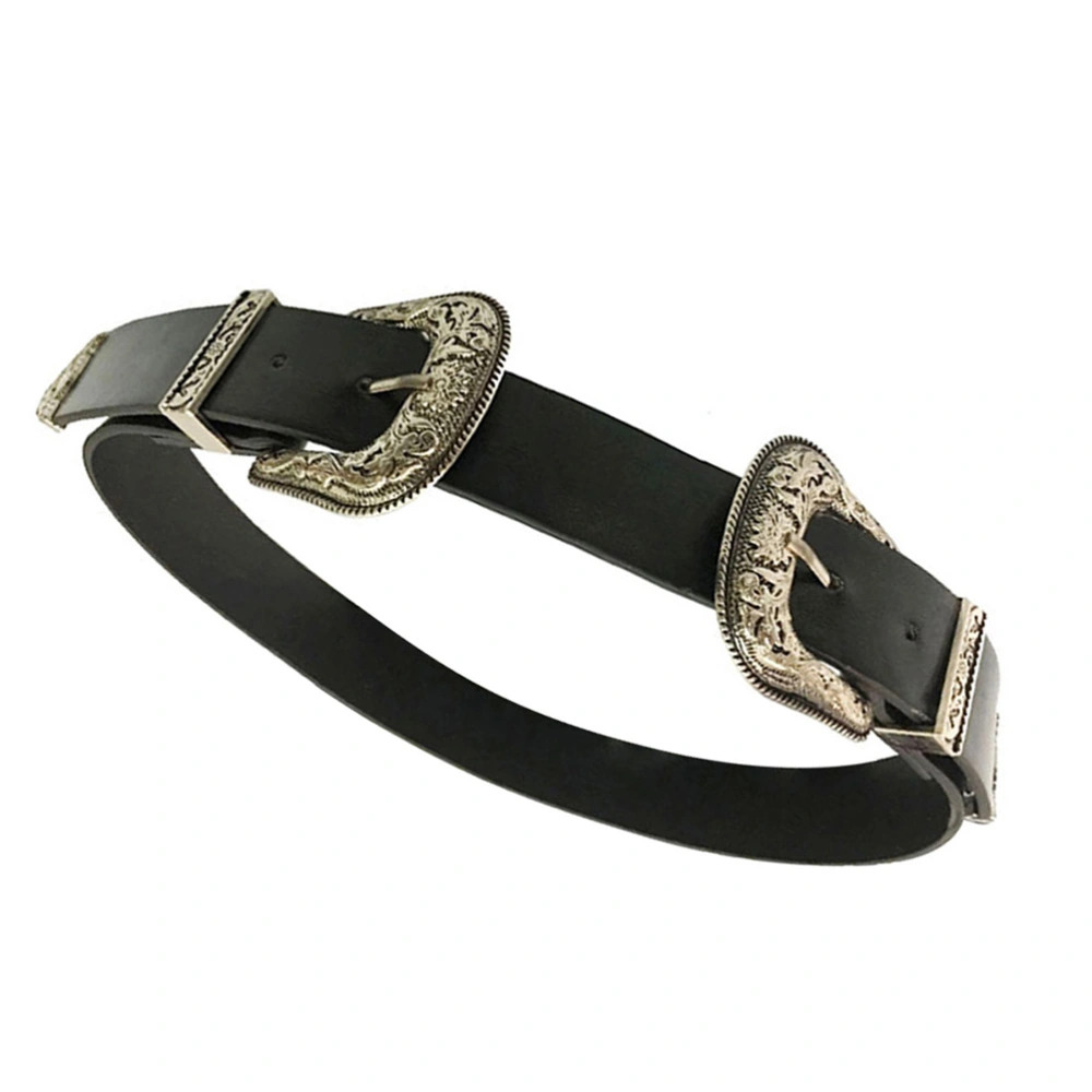 Women Waist Belt Metal Bohemia Leather Double Carved Buckle Waistband