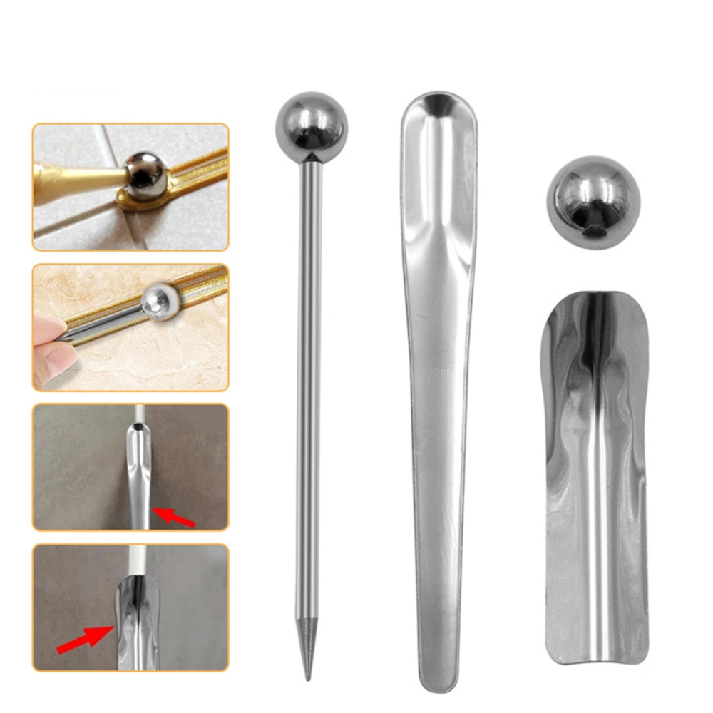 4pcs/set Tile Pressure Ball Double Hole Pressure Seam Stainless Steel Ball Hook Ceramic Floor Tile Cement Slurry Tool (Silver)