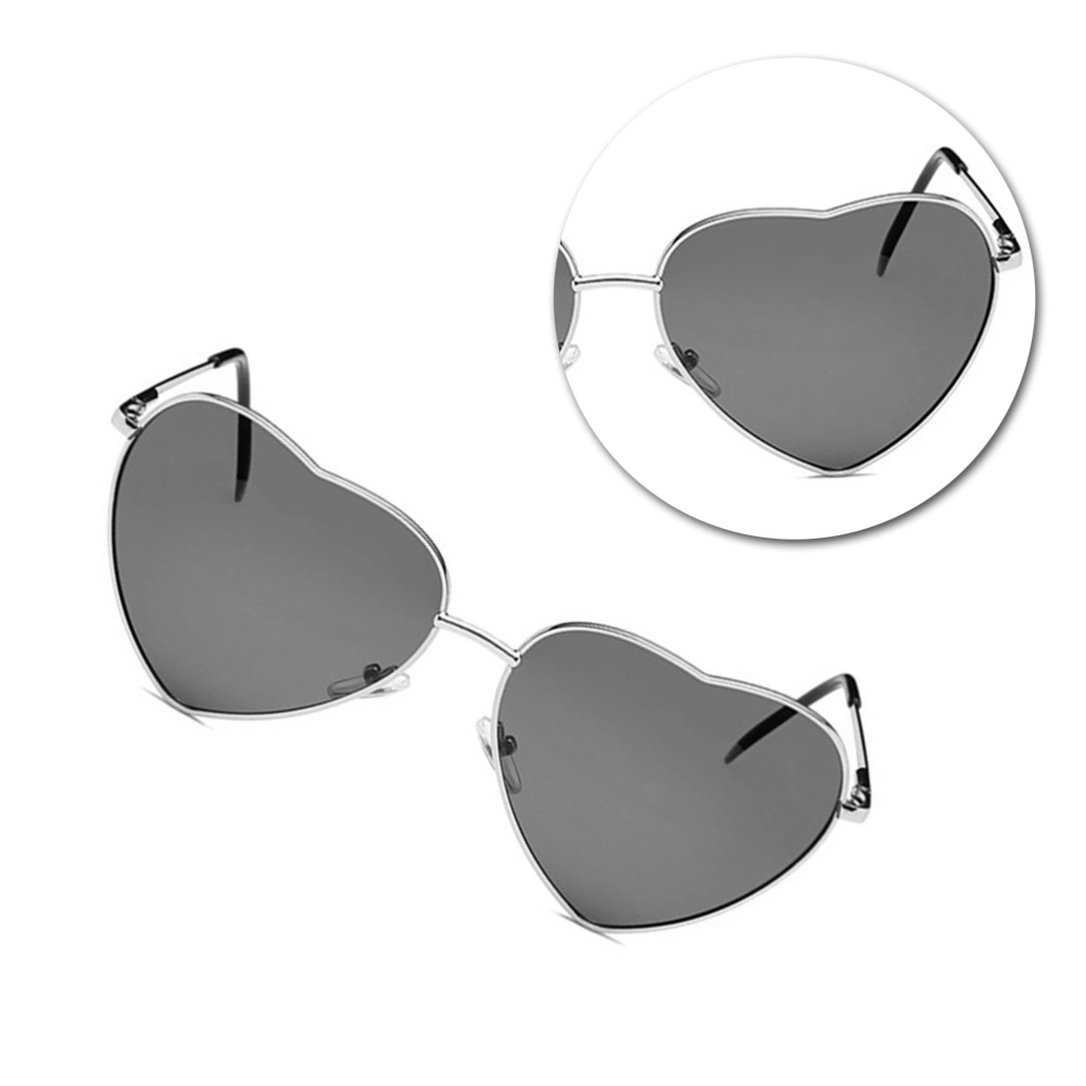 Vintage Retro Fashion Lolita Heart Shaped Thin Metal Frame Sunglasses (Gray)