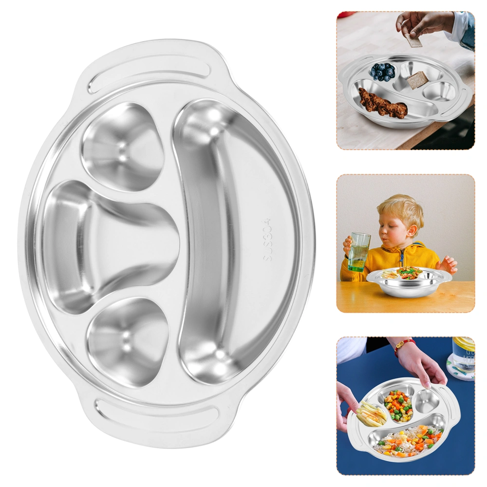 1pc Stainless Steel Kids Dinner Plate Bowl Divided Unbreakable Toddler Plate