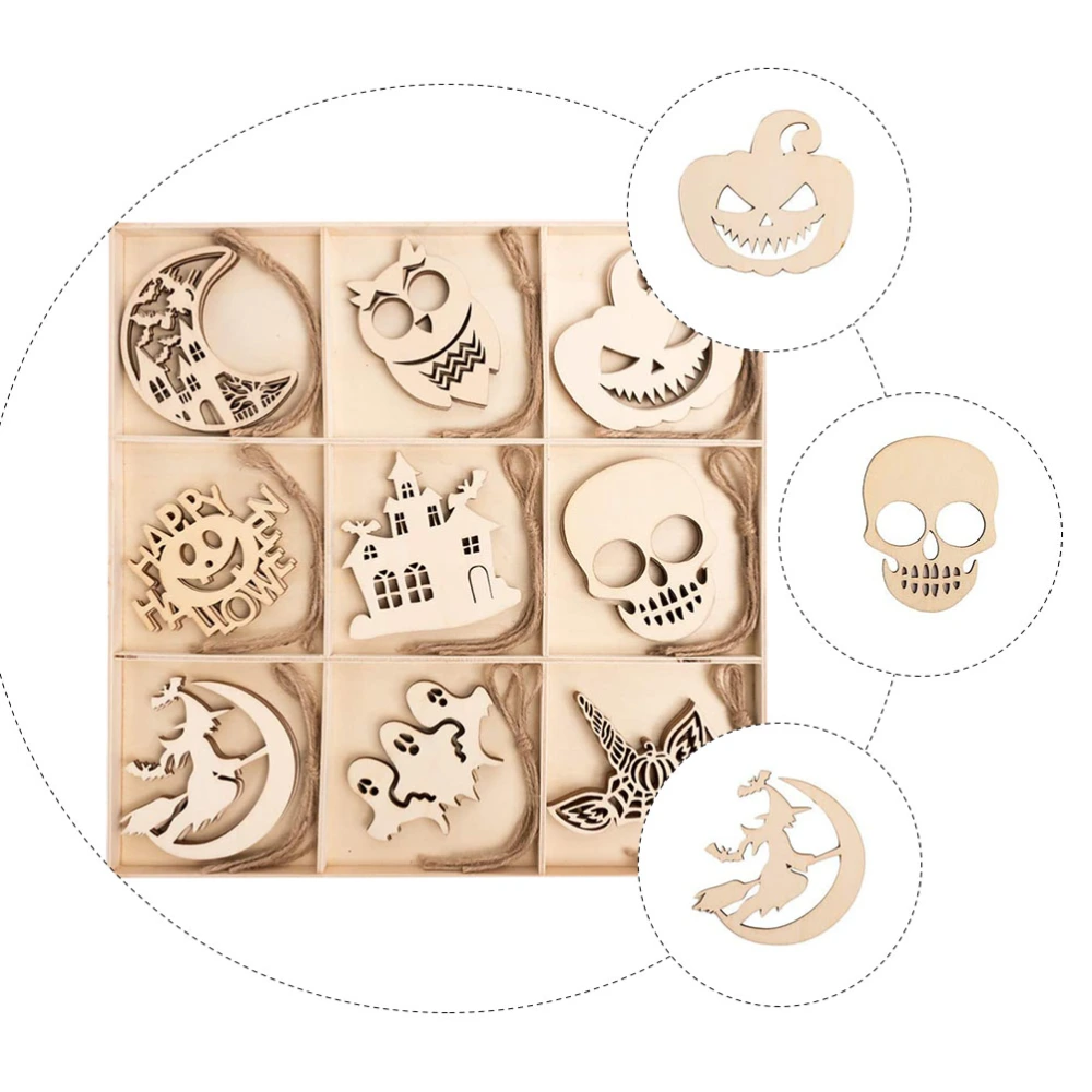 27pcs Halloween Wooden Tag Wood Cutout Hanging Pendant for DIY Craft(Wood Color)