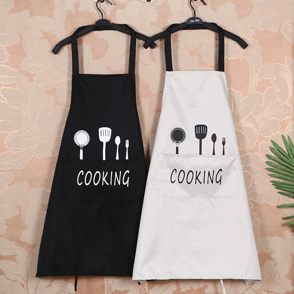 Chef Cartoon Pattern Kitchen Apron Grease-proof Waterproof Breathable Cooking Aprons for Home Restaurant (Double Layer, Black and Fork)