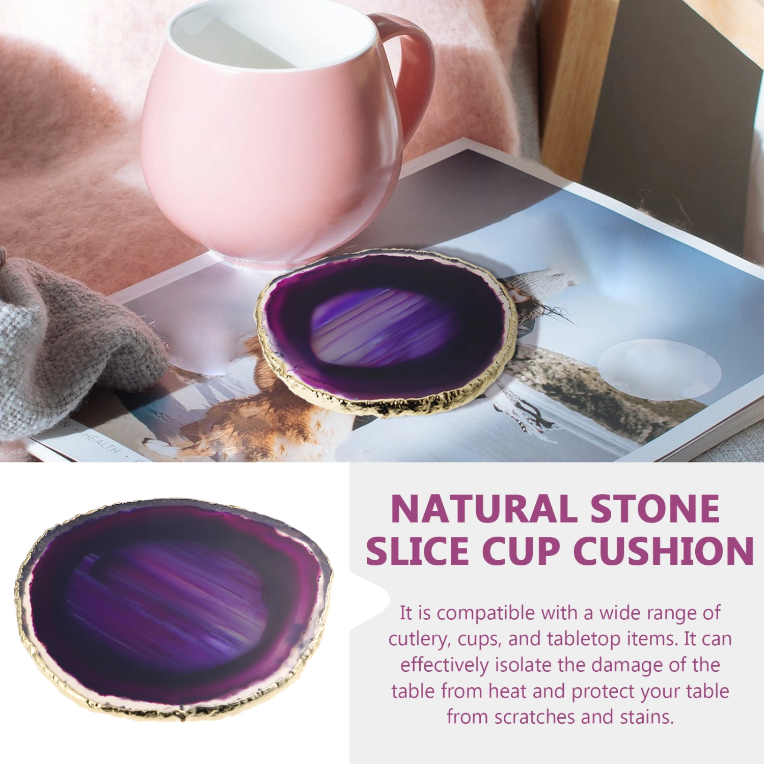 Agate Slice Adornment Natural Stone Cup Mat Anti-scald Cup Cushion Home Decor