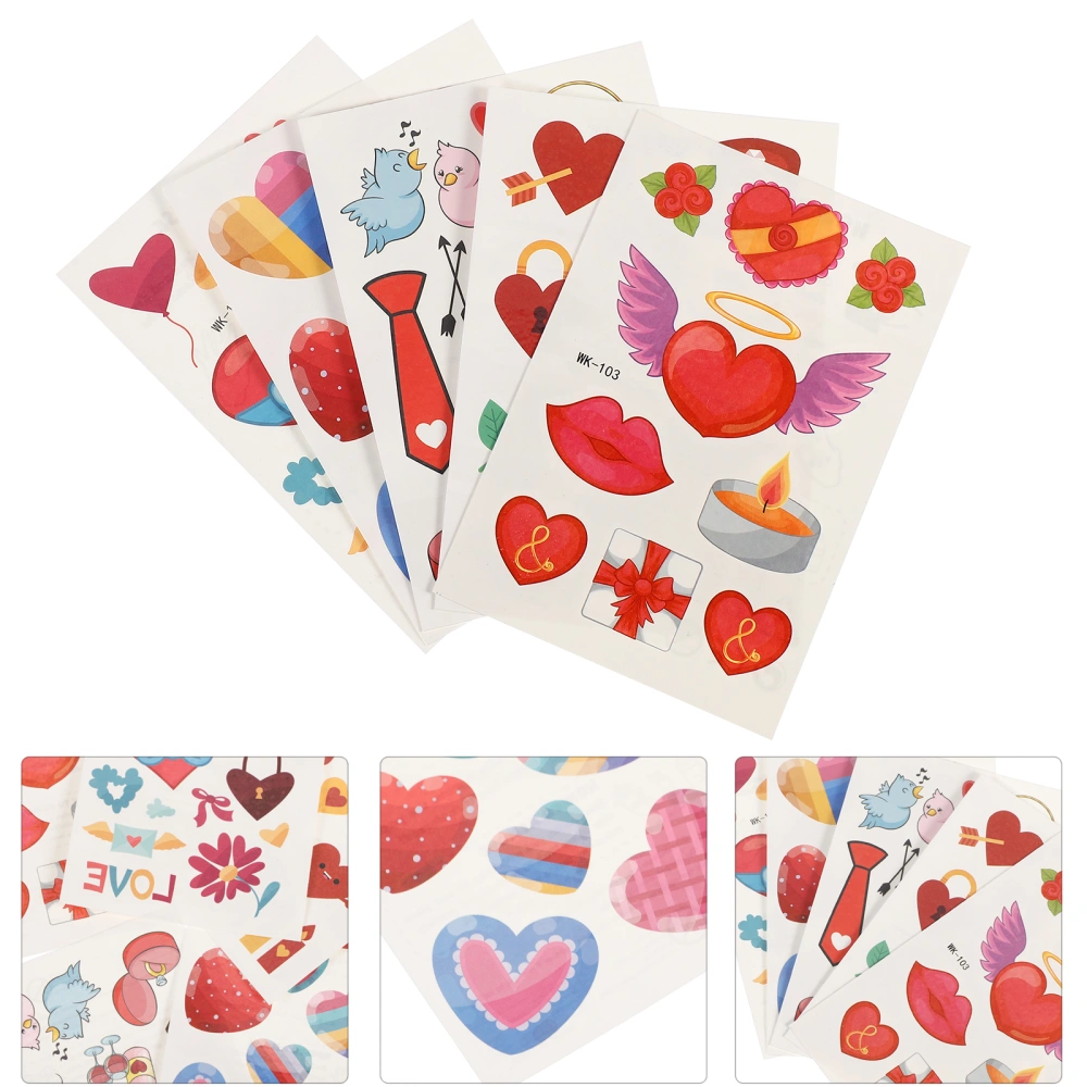 20 Sheets Adorable Valentine Tattoos Stickers Valentine Cartoon Body Stickers