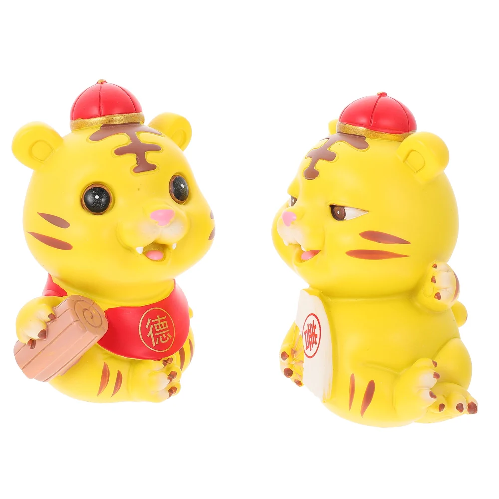 2pcs Tiger New Year Resin Adorns Tiger New Year Figures Tiger Resin Decors