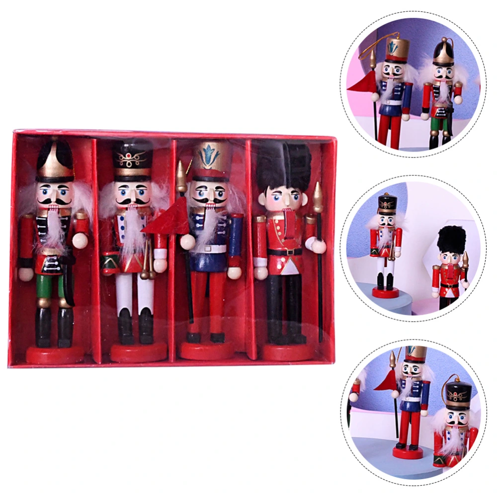 4pcs Christmas Hanging Nutcracker Wooden Nutcracker Ornament Xmas Tabletop Nutcracker