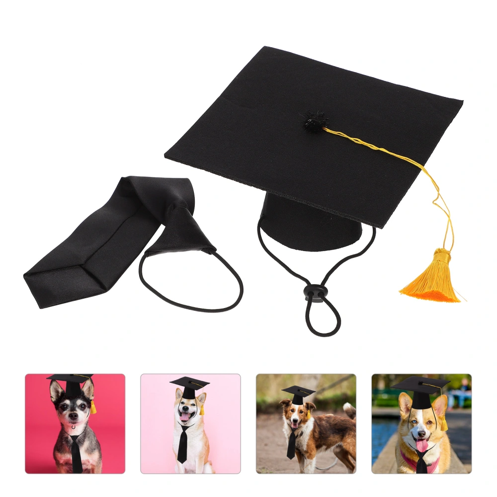 1 Set of Graduation Themed Dog Garment Lovely Puppy Doctoral Hat Necktie Dog Clothing