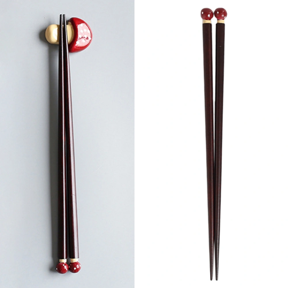 1 Pair of Japanese Style Vegetables and Fruits Chopsticks Reusable Solid Wood Chopsticks for Home (Red Mushroom)