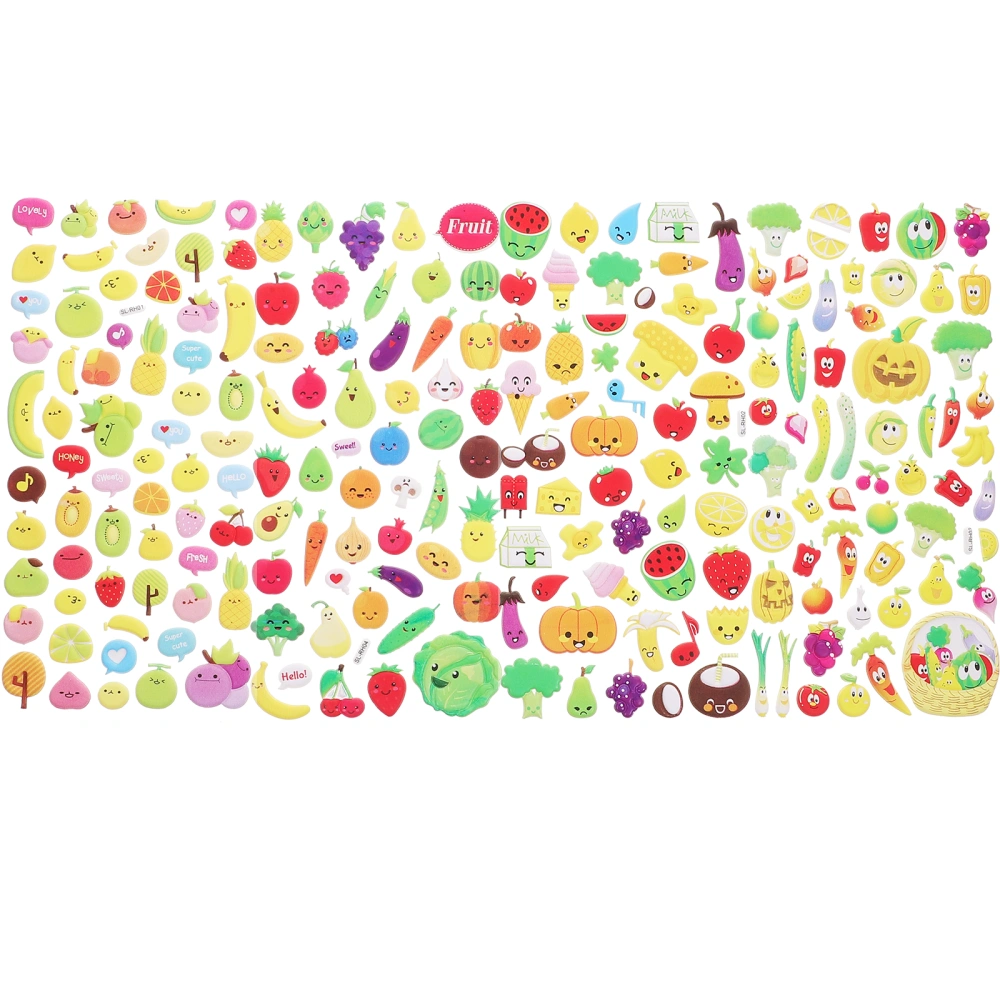 4 Sheets Fruit Vegetable Bubble Puffy Stickers Cartoon PVC Stickers for Ocean Birthday Party Favors Craft Scrapbooking Gift Decoration