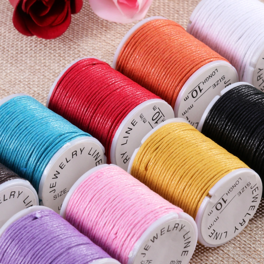 ROSENICE 10pcs 10M 1MM Waxed Cotton Cords Strings Ropes for DIY Necklace Bracelet Craft Making (Random Color)