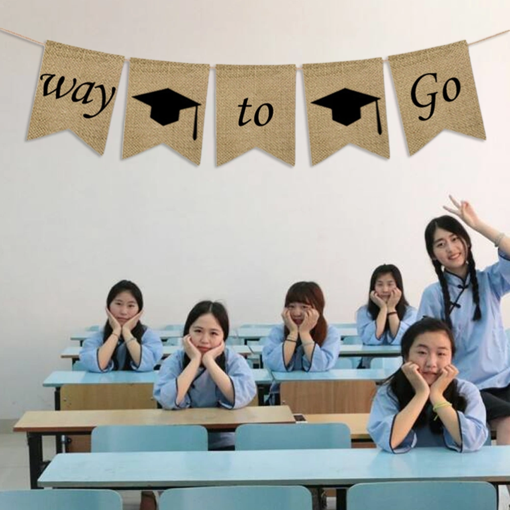 Way to Go Burlap Banner Graduation Season Bunting Pull Flag Party Decoration Supplies (B)