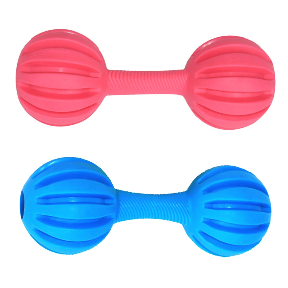2Pcs Durable Linear Rubber Barbells Wearable Shaking Bells Amusing Training Toys for Pet Dog
