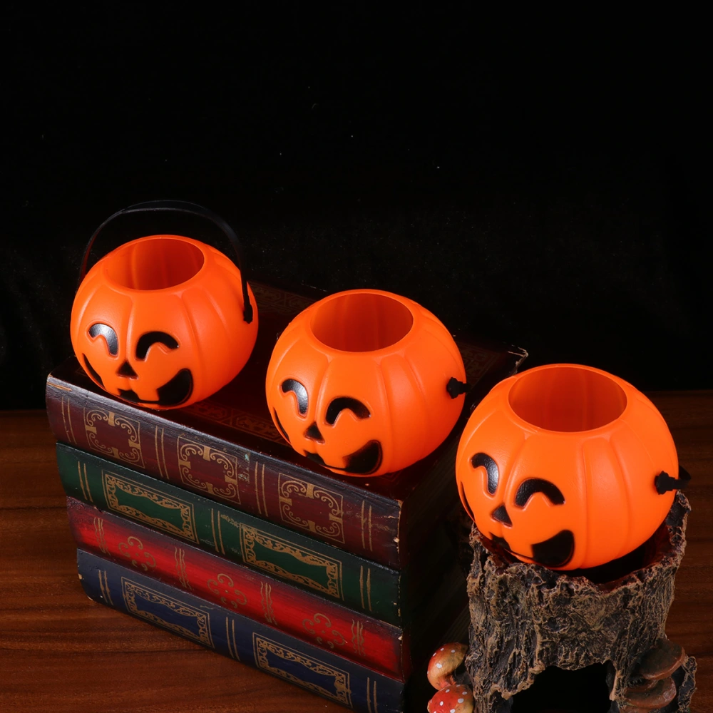 6pcs Orange Smiling Pumpkin Barrel Halloween Handheld Orange Candy Bucket Props Layout Ornaments for Halloween Party