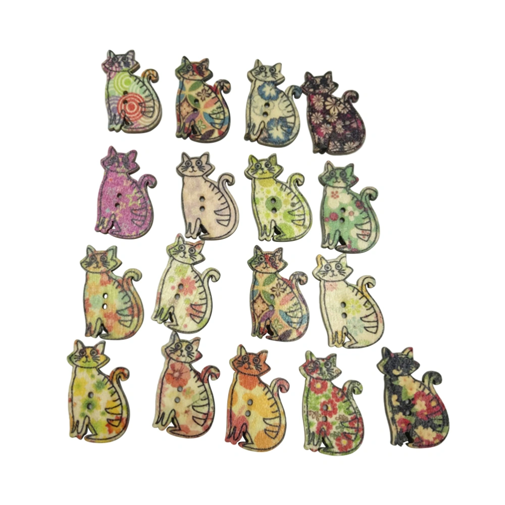 50pcs Mixed Random Cat Painting Colorful 2 Holes Wooden Buttons Decorative Wood Button for Sewing Crafting Clothing 25 x 22mm