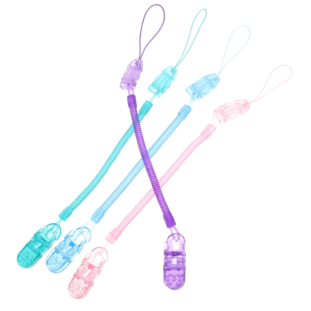 4Pcs Clear Silicone Baby Pacifier Clips Chain Badge Clips Holdes for Making Clips Straps Pink Blue Purple and Green