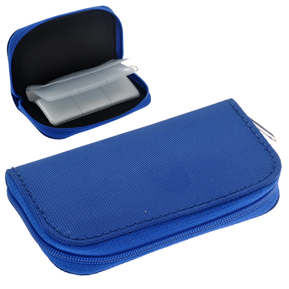 Portable 22 Slots SD SDHC MMC CF Micro SD Memory Holder Pouch Case Zippered Storage Bag Protector (Blue)