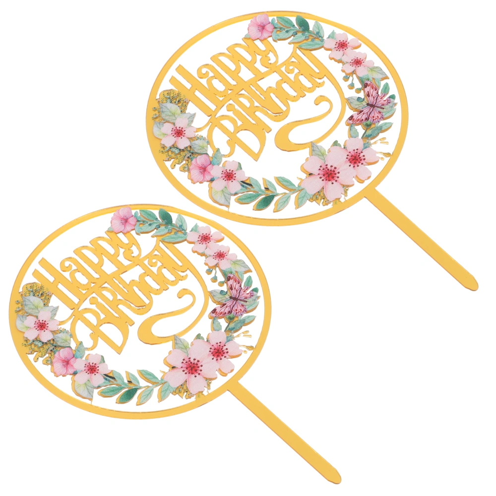 2Pcs Birthday Cake Toppers Decorative Cupcake Inserts Party Dessert Ornaments