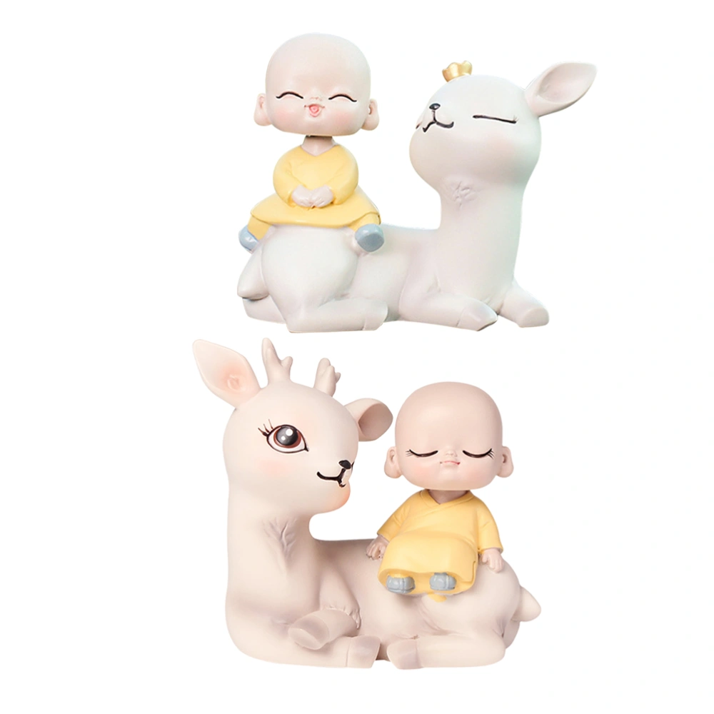 2 Pcs Car Ornament Cartoon Resin Ornaments Car Home Shaking His Head Doll Monk Deer Car Accessories Interior Decoration Funny Car Ornaments (1pc Open-eye Deer + 1pc Closed-eye Deer)