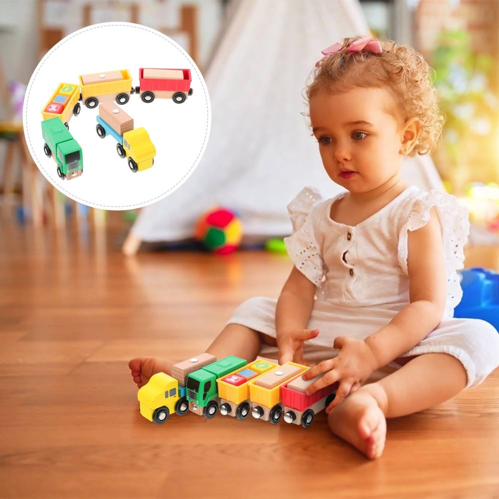 5 Sets Wooden Magnetic Car Toys Small Truck Goods Carriage Toys for Kids