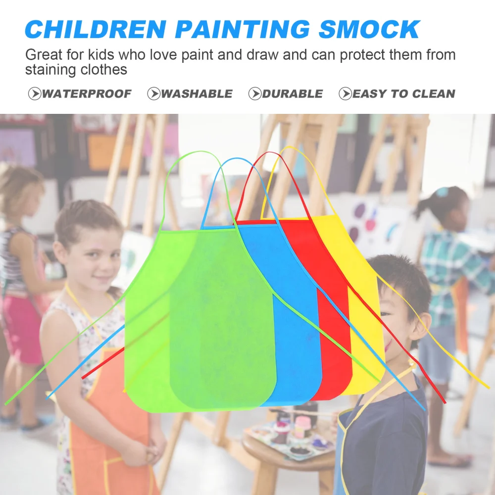 8pcs Solid Color Kids Art Craft Aprons Children Painting Aprons Painting Smocks