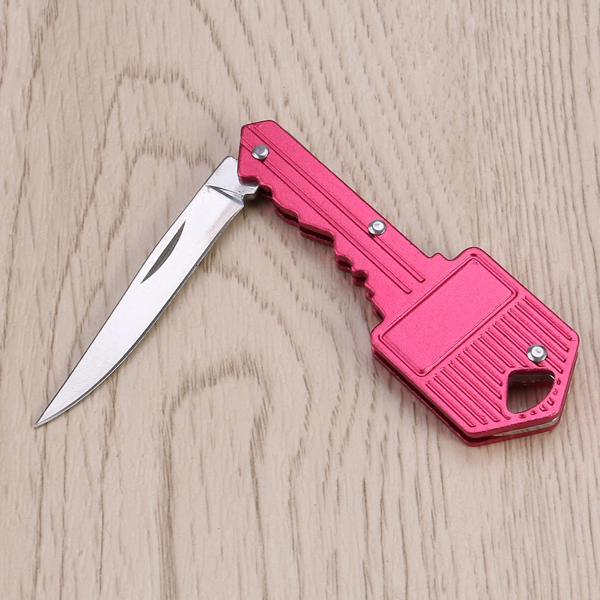 Multi Functional Folding Stainless Steel Key Shape Pocket Portable Camping Outdoor Survival (Rose Red)