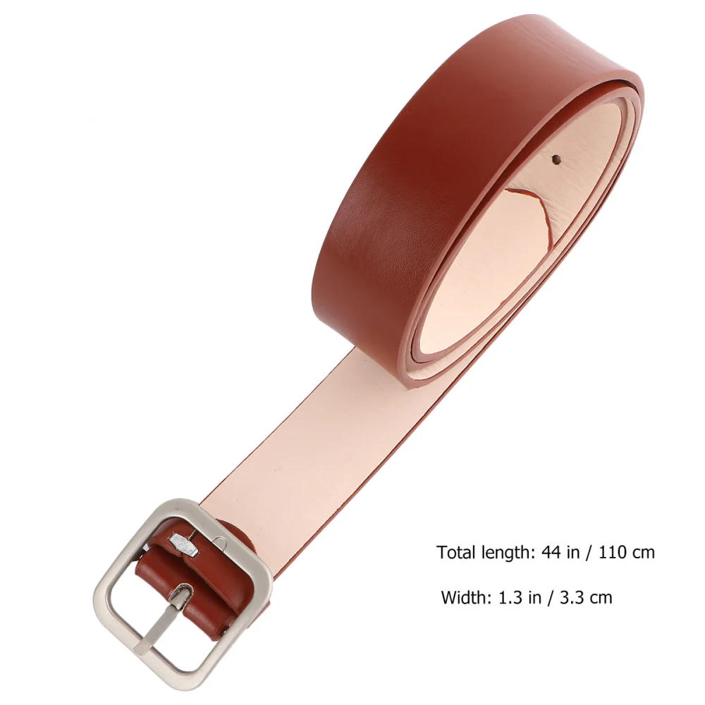 1pc Women Leather Belt Female Fully Adjustable Casual Belt Square Shape Buckle for Women Ladies (110cm Length 3.3cm Width Khaki Silver)