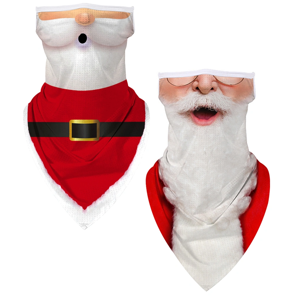 2pcs Christmas Printed Outdoor Head Cover Ear Hanging Sunscreen Mask (Adults)
