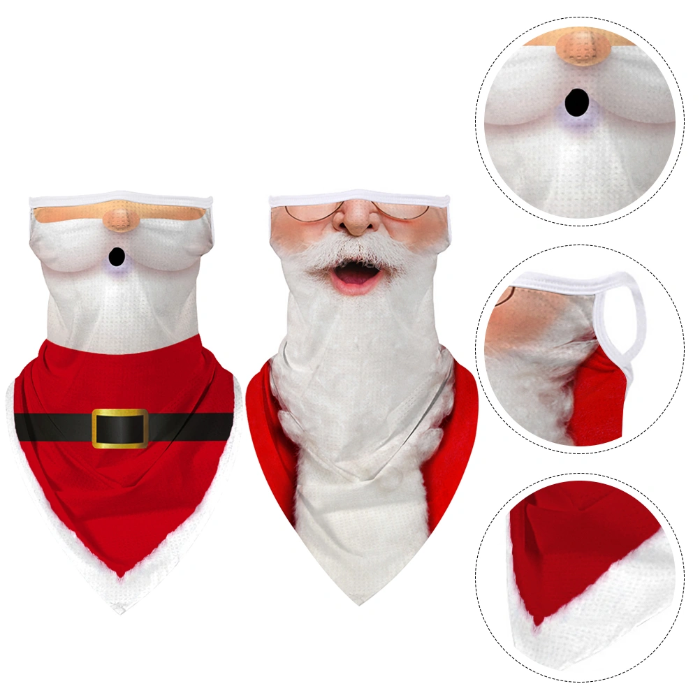 2pcs Christmas Printed Outdoor Head Cover Ear Hanging Sunscreen Mask (Adults)