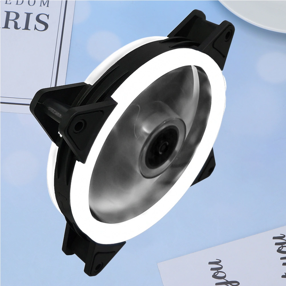 1PC 12CM Mute Computer Fan Cool LED Computer Fan Double Aperture RGB Cooling Fan Desktop Computer Main Case Fan for Home Studio Dorm (White)