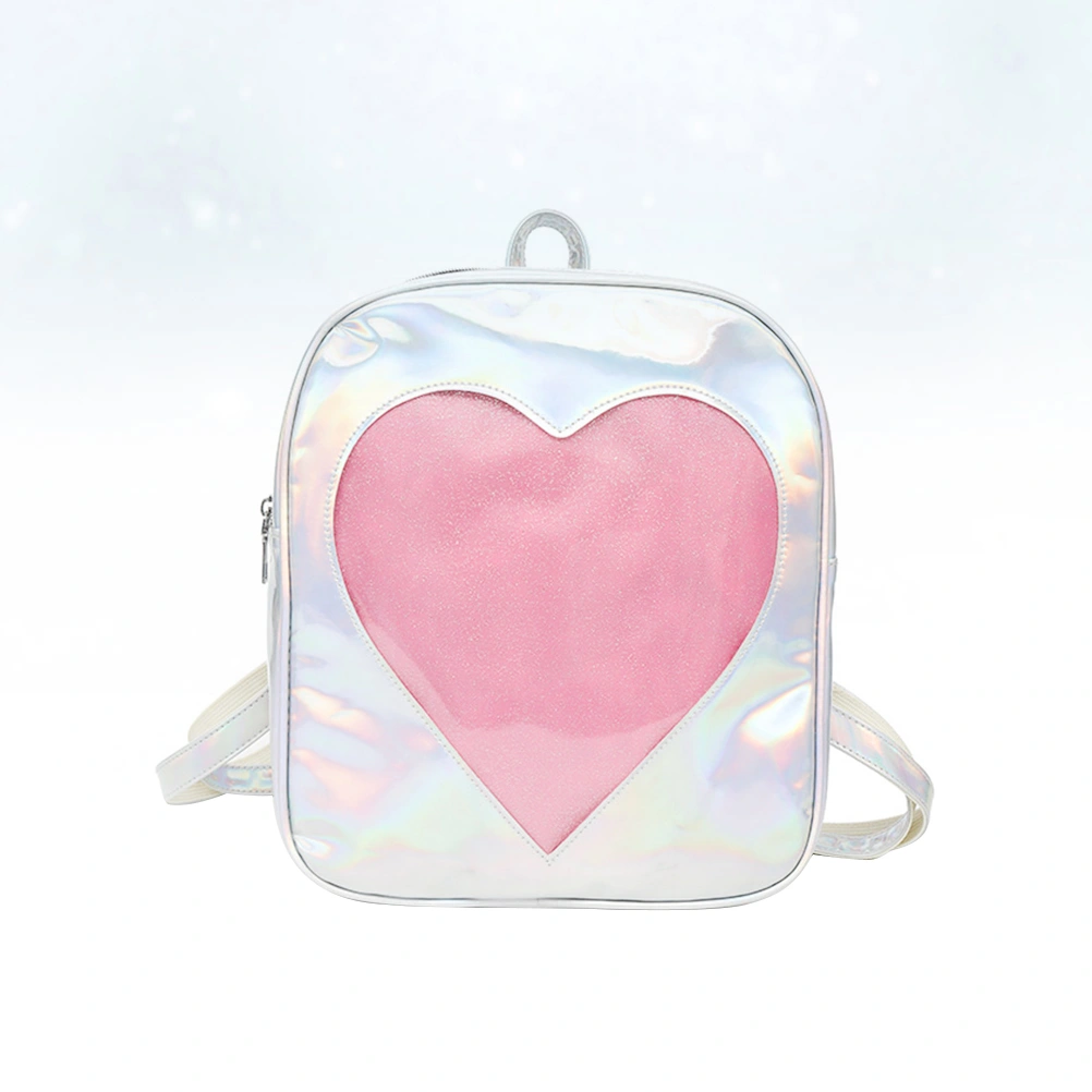 Love Heart Backpack Adorable Storage Bag Fashion Backpack for Girls Women Student (Silver)