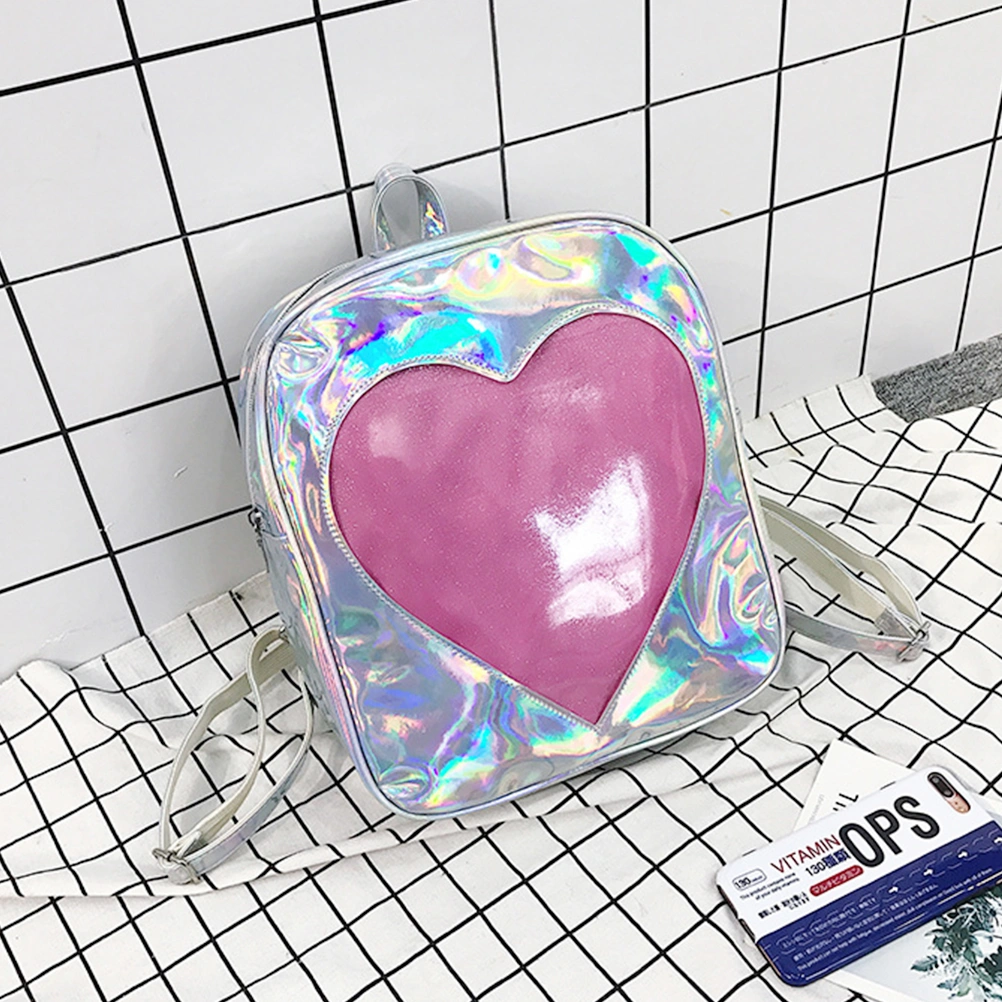 Love Heart Backpack Adorable Storage Bag Fashion Backpack for Girls Women Student (Silver)