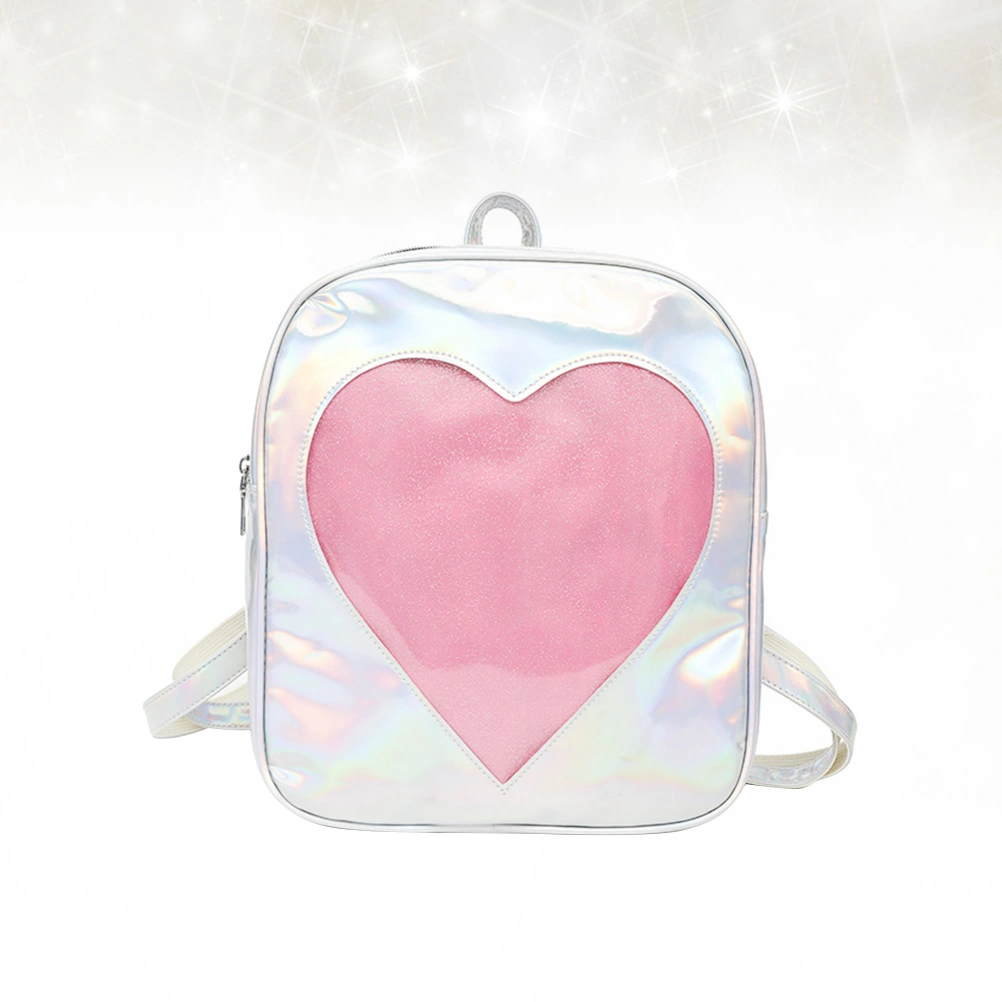 Love Heart Backpack Adorable Storage Bag Fashion Backpack for Girls Women Student (Silver)