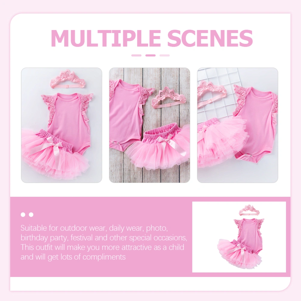 1 Set Infant Baby Girls Romper Bodysuit Tulle Skirt Headband Summer Clothes