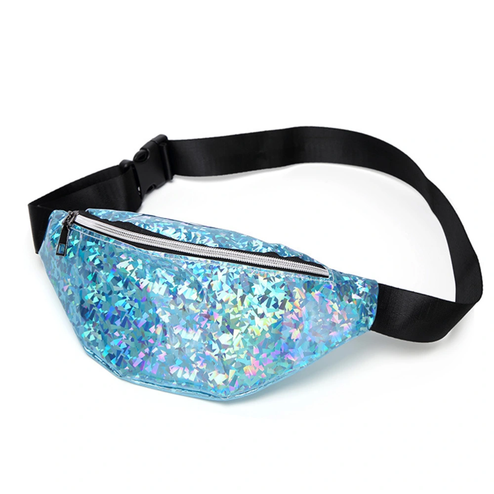 Fashion Holographic Multi-color Sequins Pocket Youth Personality Waist Bag Multi-functional Large Capacity Sports Bag (Sky-blue)