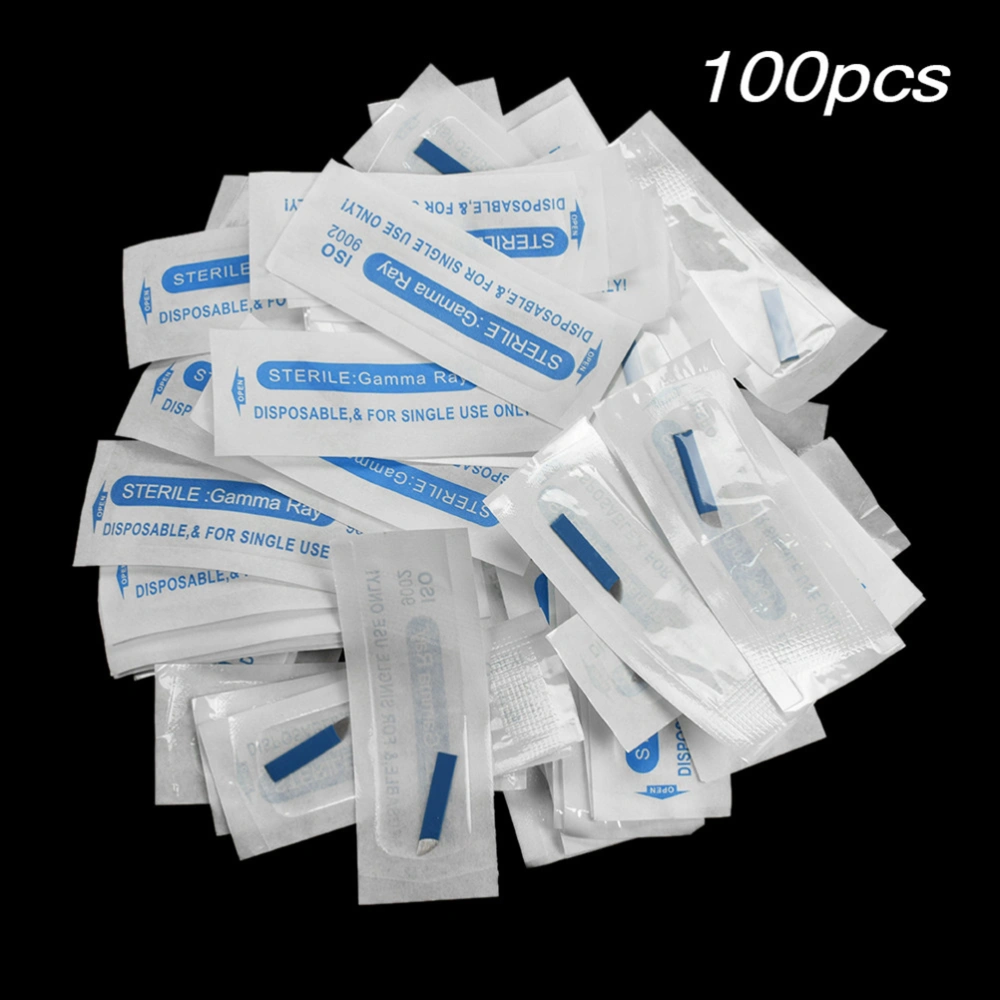 100pcs Blades Single Arc 18 Eyebrow Needle Permanente Make-up Blades Microblading Pen (Blue)