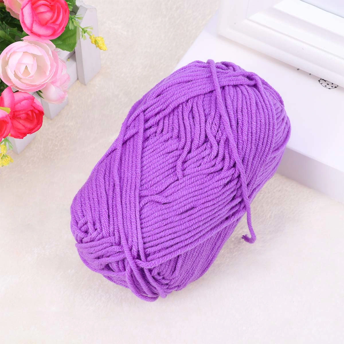 50g Milk Cotton Yarn Cotton Chunky Hand-woven Crochet Knitting Wool Yarn Warm Yarn for Sweaters Hats Scarves DIY (Purple)