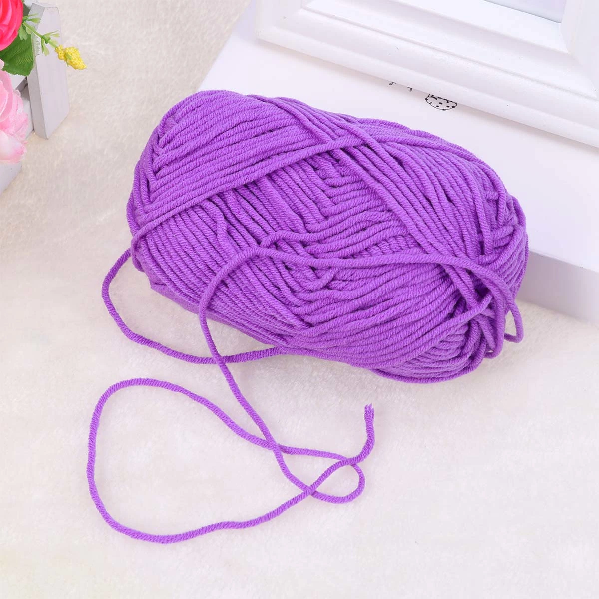 50g Milk Cotton Yarn Cotton Chunky Hand-woven Crochet Knitting Wool Yarn Warm Yarn for Sweaters Hats Scarves DIY (Purple)
