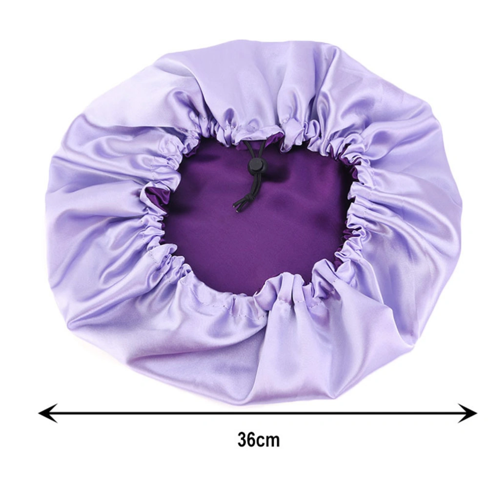 Double-layer Satin Sleeping Hat Adjustable Nightcap Elastic Mobcap for Women (Purple)