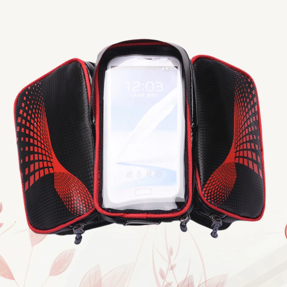 Mountain Bike Saddle Bag Waterproof Front Beam Bags Phone Storage Pouch for Bike(Red)