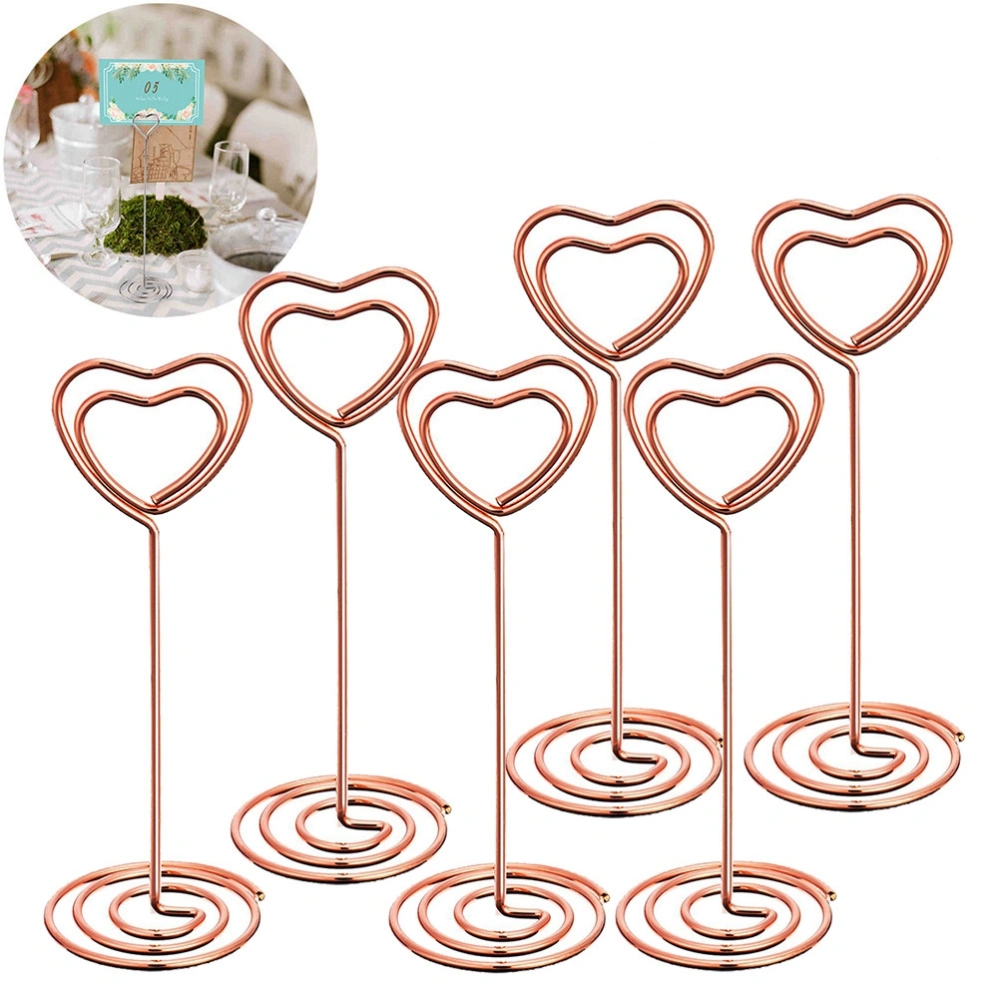 6 Pcs Rose Gold Heart Shape Photo Holder Stands Table Number Holders Place Paper Menu Clips for Weddings (Rose Gold)