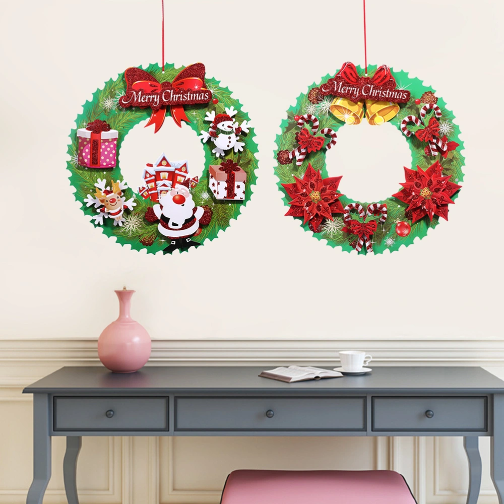 2PCS Merry Christmas Door Wall Hanging Wreath 3D Garland Door Sign Colorful Hanging Wreath Wall Ornament(Random Style)