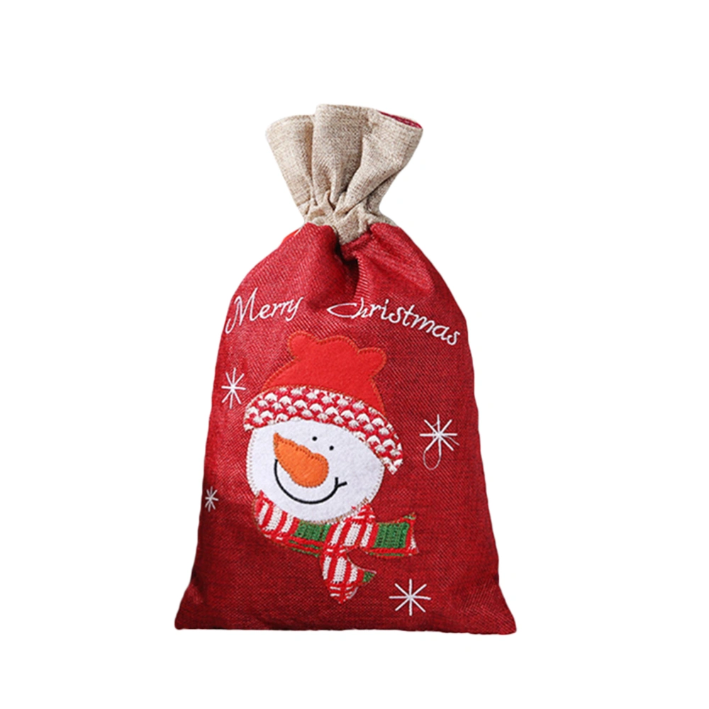 1PC Christmas Drawstring Gift Bag Linen Present Drawstring Pouch Apples Bag - Size L (Snowman)